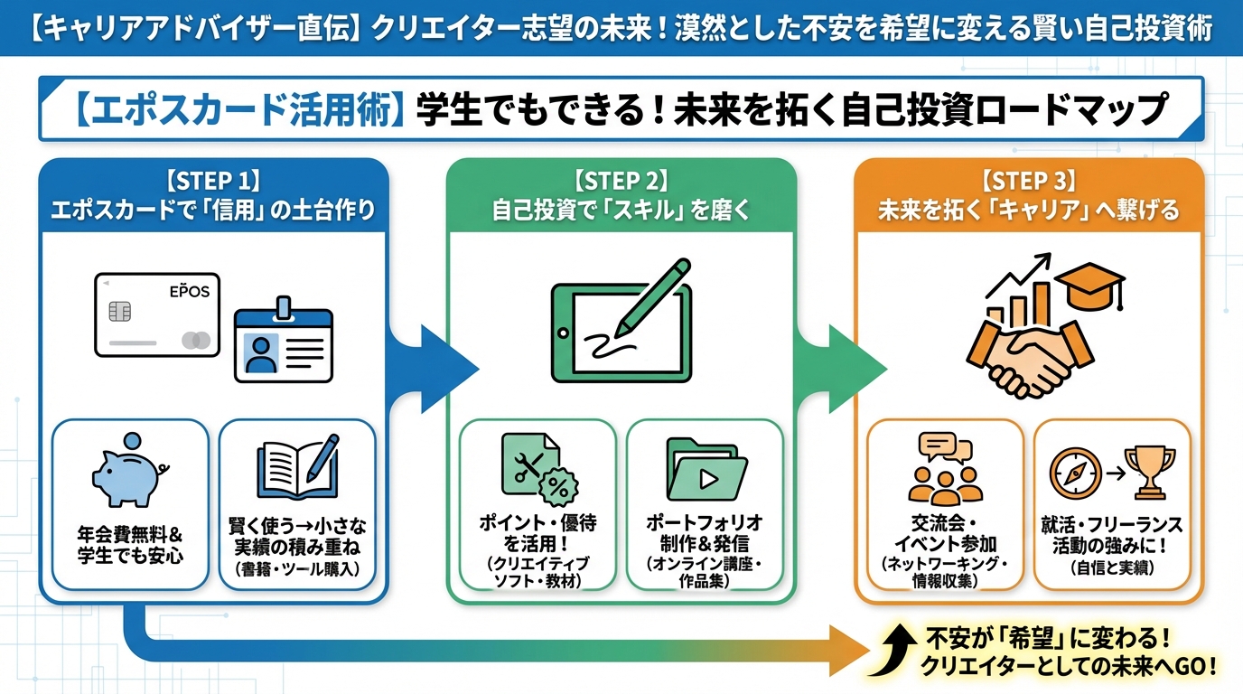 大学生活・新生活 【エポスカード活用術】学生でもできる！未来を拓く自己投資ロードマップ