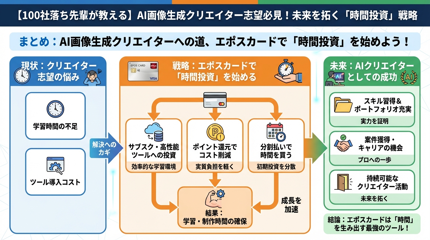 AI画像生成 まとめ：AI画像生成クリエイターへの道、エポスカードで「時間投資」を始めよう！