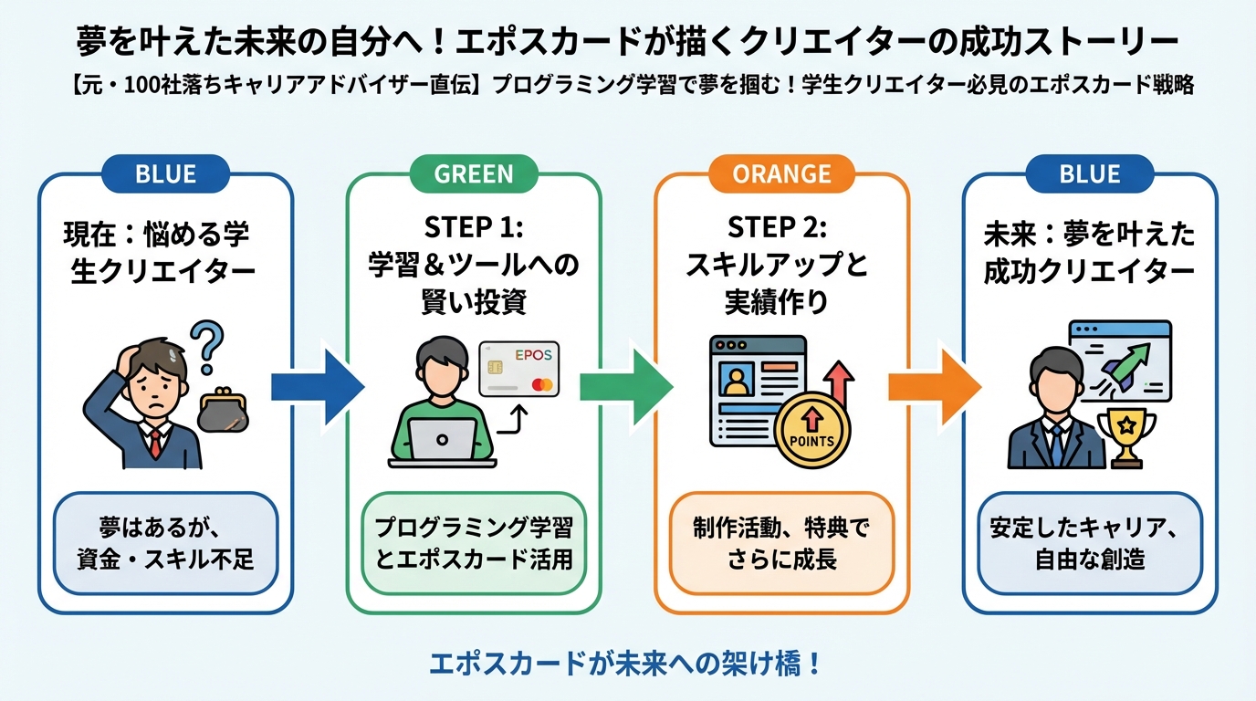 プログラミング学習 夢を叶えた未来の自分へ!エポスカードが描くクリエイターの成功ストーリー