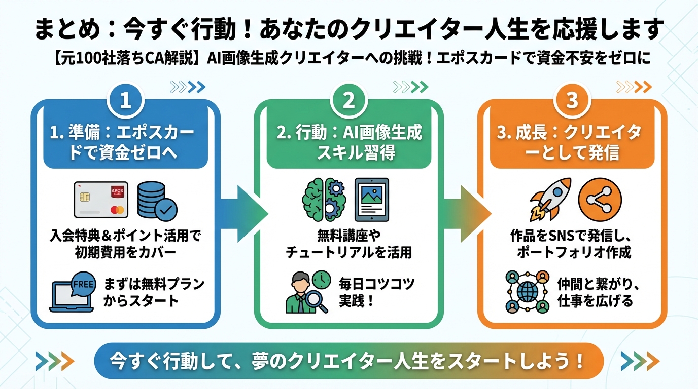 AI画像生成 まとめ：今すぐ行動！あなたのクリエイター人生を応援します