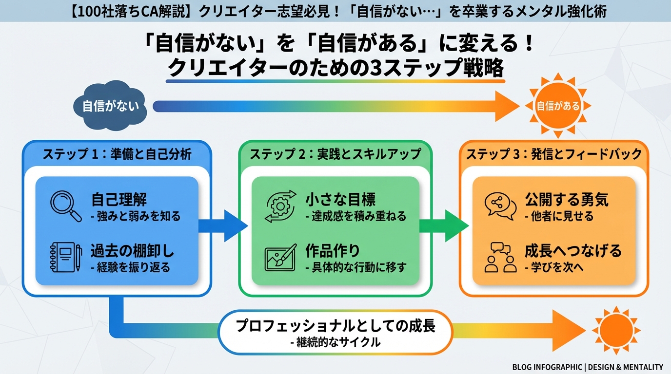 大学生活・新生活 「自信がない」を「自信がある」に変える!クリエイターのための3ステップ戦略