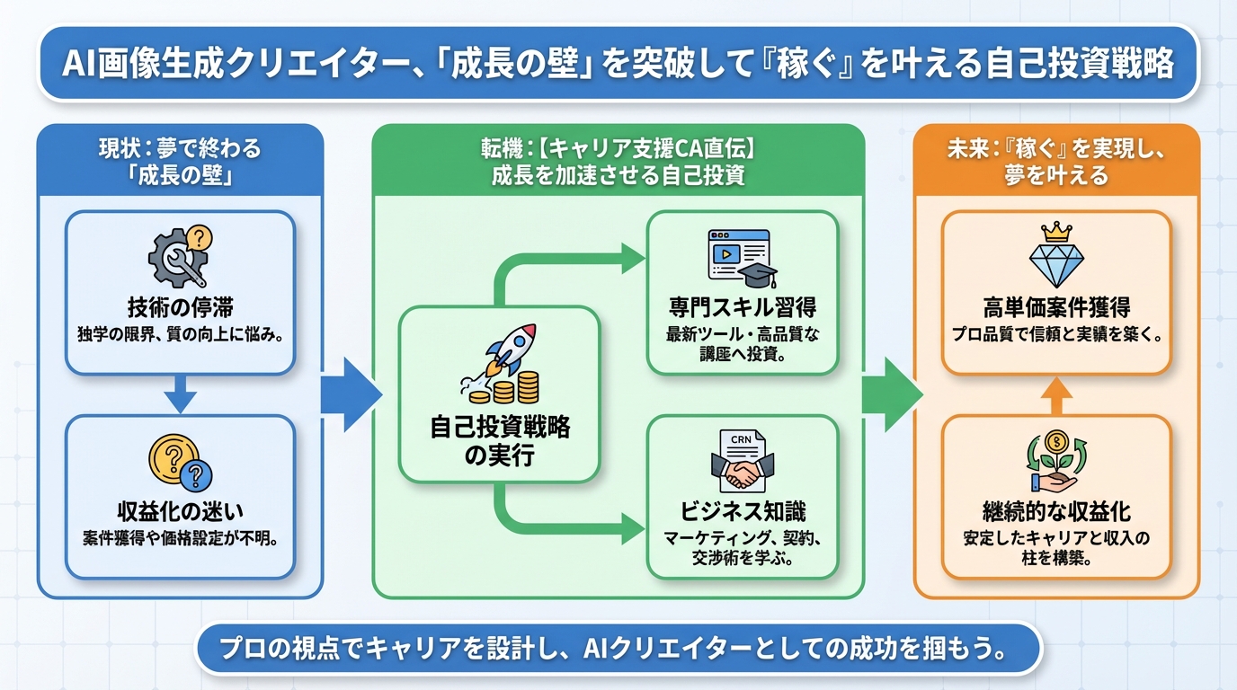 AI画像生成 AI画像生成クリエイター、夢を夢で終わらせてない?よくある「成長の壁」