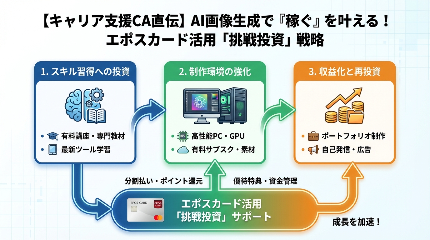 AI画像生成 AI画像生成スキルアップを加速させる!エポスカード活用「挑戦投資」戦略