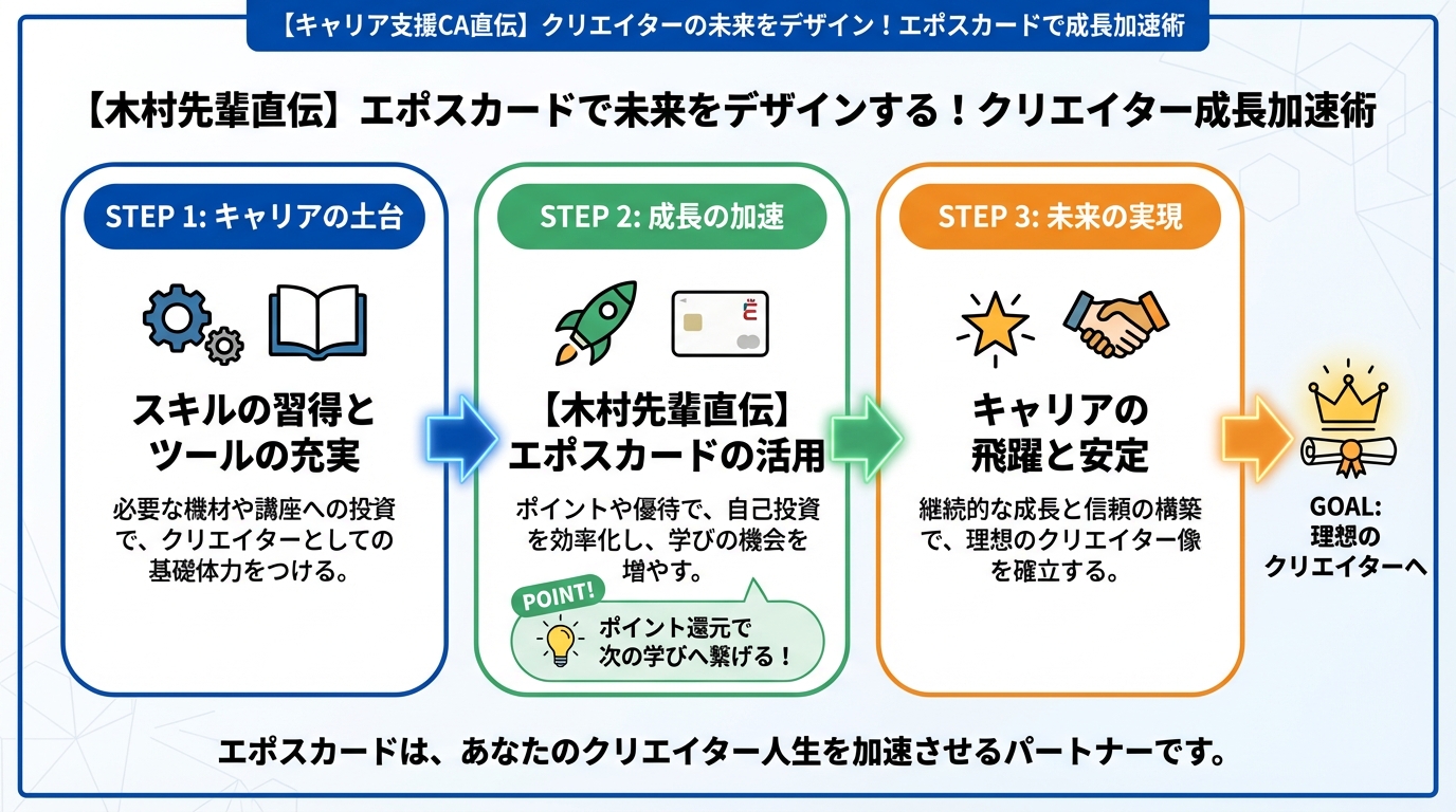 大学生活・新生活 【木村先輩直伝】エポスカードで未来をデザインする!クリエイター成長加速術