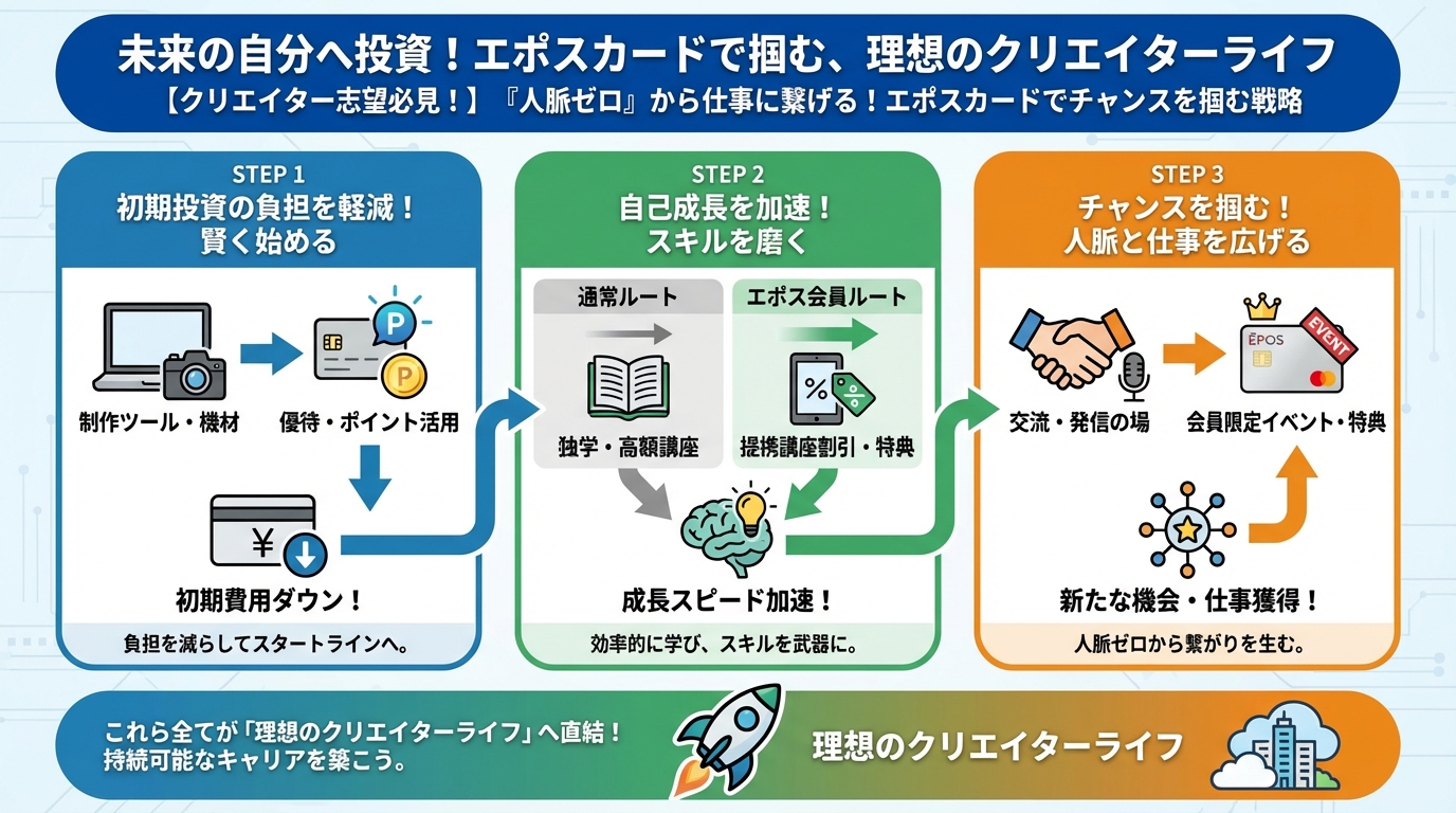 大学生活・新生活 未来の自分へ投資！エポスカードで掴む、理想のクリエイターライフ